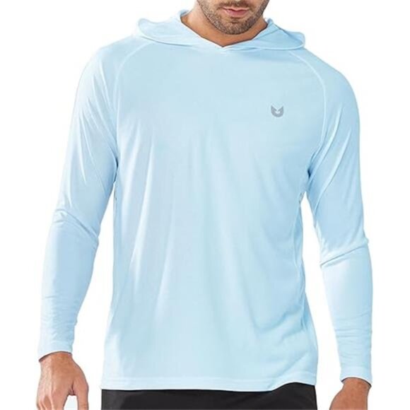 Men's UPF 50+ Hoodie Shirts Long Sleeve Sun Protection Fishing Swim - Picture 6 of 6